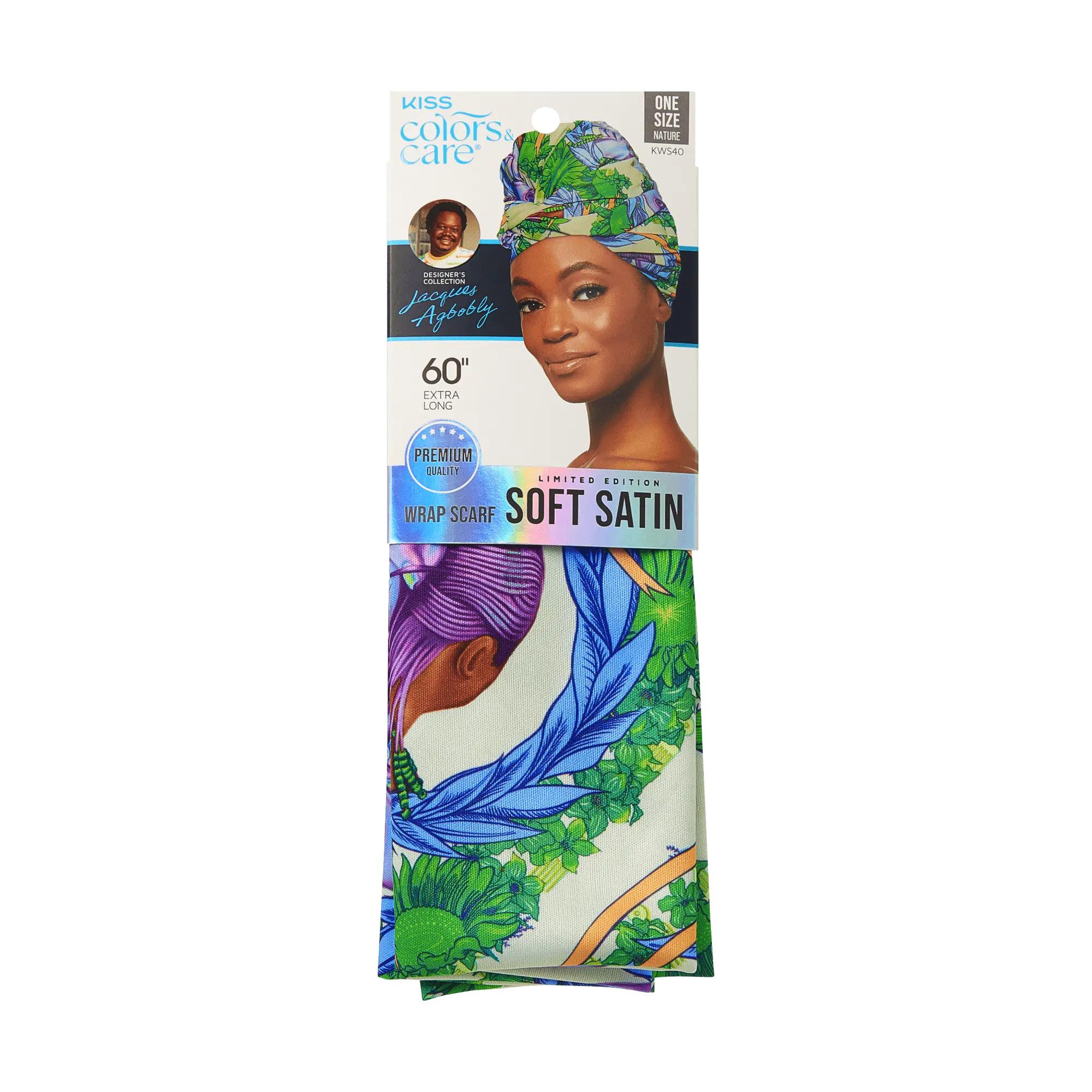 Kiss Colors & Care Limited Edition BIFC Satin Wrap Scarf - Jacques Agbobly | Head Scarf, Hair Scarf, 60"L x 16"W, Hair Accessories