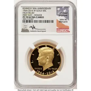 Proof Kennedy Half Dollars (2014-W 50C Gold JFK 50th Anniversary FDI John Mercanti Denver)