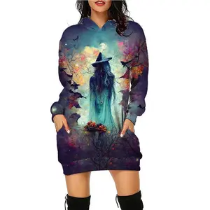 Women's Hooded Pullover Halloween Printed Long Loose Sweatshirt