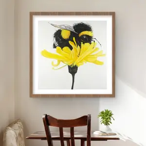 212 MAIN Framed Print Wall Art, 24x24 in. Wood-Framed Matted Nature Art - Artistic Bumblebee on Flower Photo, Flower-Themed Outdoors-Inspired Home Decor for Wall Display