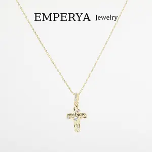 EMPERYA 14K Gold Plated Organic Melted Metal Cross Necklace | Unique Molten Texture Pendant with Multicolor Crystals | Meaningful Modern Religious Gift for Her