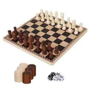 10" Wooden 3-in-1 Travel Size Chess Checkers Backgammon Board Game Combo Set for Kids & Adults