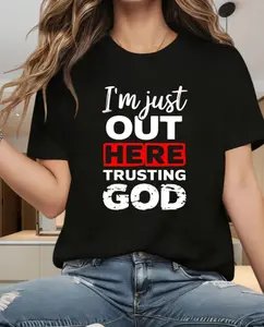Shop Store in Tiktok Summer Outfits Eastern Natives Tee I'm Just Out Here Trusting God Christian Religious T-Shirt Easter Gifts