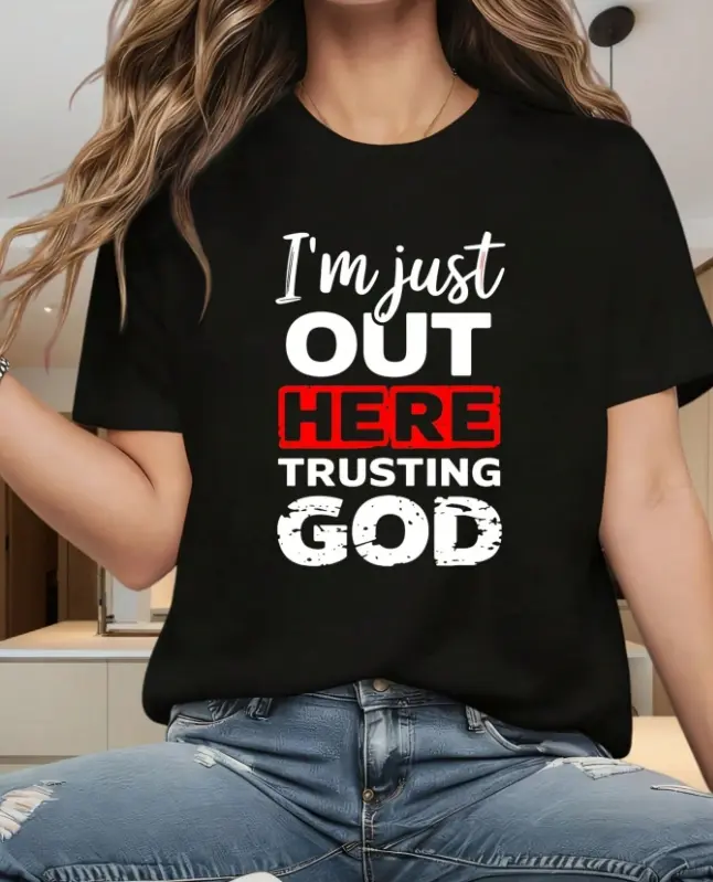 Men's Graphic T-Shirt with 'Trusting God' Christian Print - Oversize Short Sleeve Streetwear Tee in Soft, Breathable Fabric, Tshirt, Shortsleeve Round Neck Crewneck