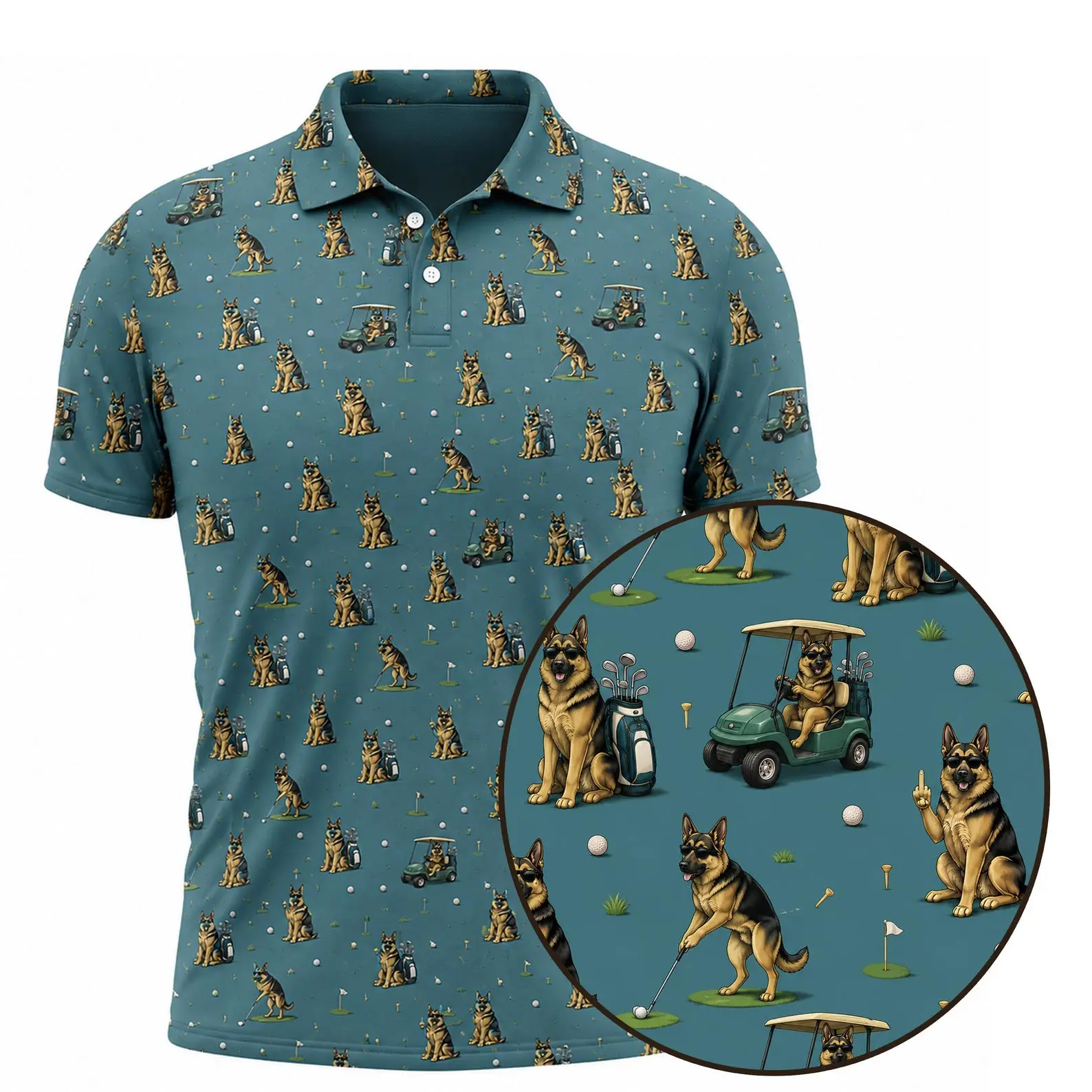 Funny German Shepherd Golf Polo Shirt, Dog Golf All Over Print Polo, Golf Lover Gift for Men, Meme Dog Hawaiian Style Polo,Summer Golf Shirt