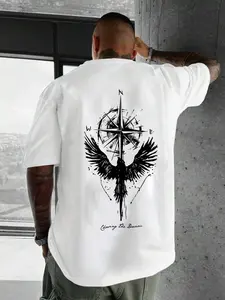 Men's Eagle Print T-Shirt, Vintage American Style Graphic Tee, Short Sleeve Crew Neck Casual Top, Soft Cotton Summer Streetwear, Patriotic Gift for Him, Loose Fit Fashion Shirt, Daily Wear Essential