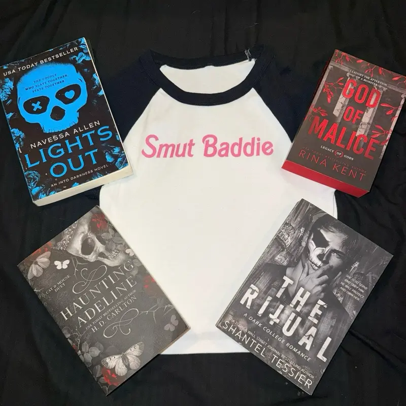 Women's Smut Baddie Raglan Crop Top - Pink Baseball-Style Book Tee Fitted Athletic Fabric