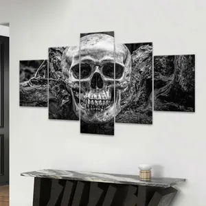 Skull Pattern Canvas Painting, 5 Counts/set Modern Wall Art Painting, Wall Art Decor for Home Living Room Bedroom Office, Ornaments, Artwork, Tombstone Wall Art