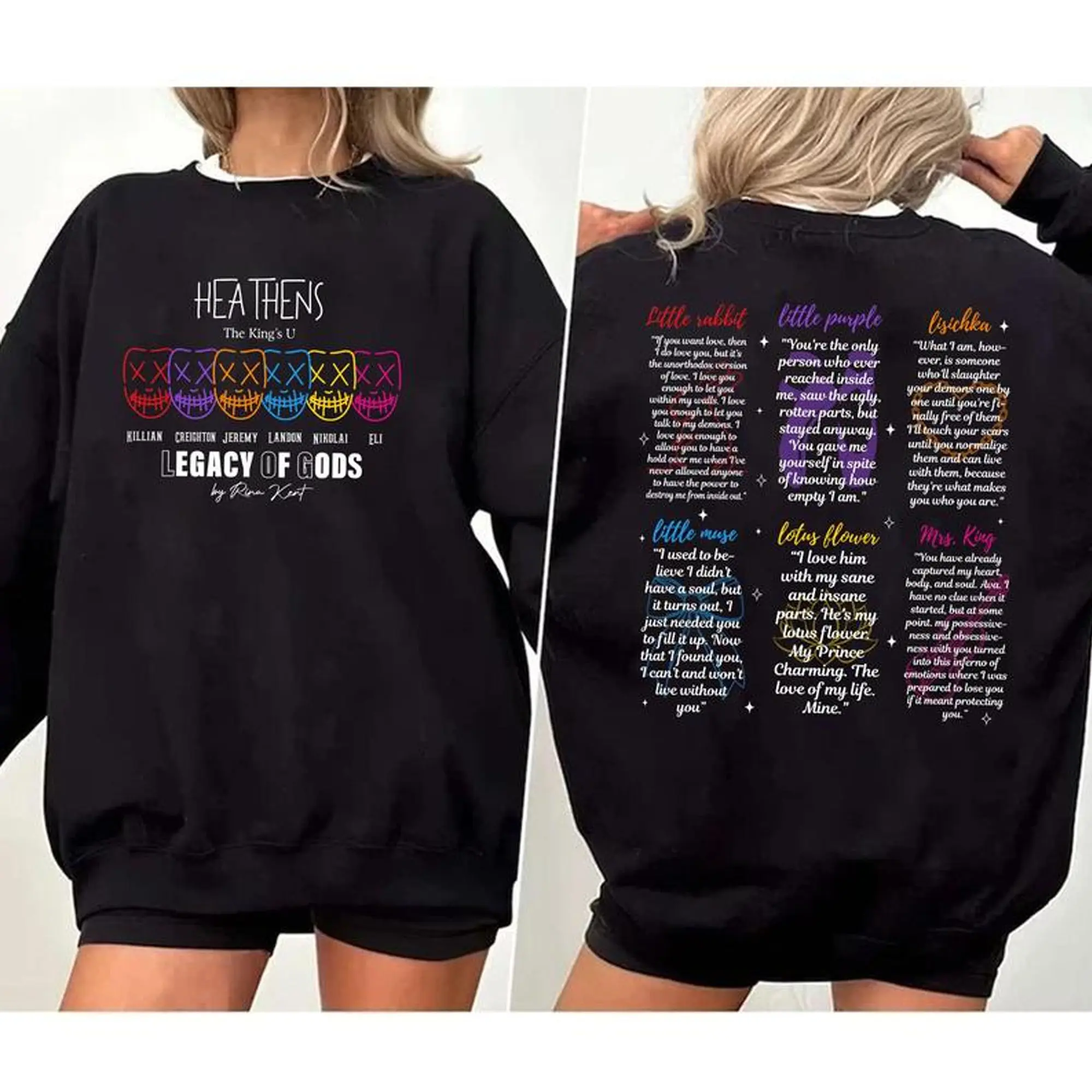 Legacy of Gods Book 2sides Quotes Sweatshirt, Heathens Shirt, Rina Kent Dark Romance Merch, Bookish T-Shirt/Sweatshirt/Hoodie, Gifts for Book Lovers, Best Gift Idea