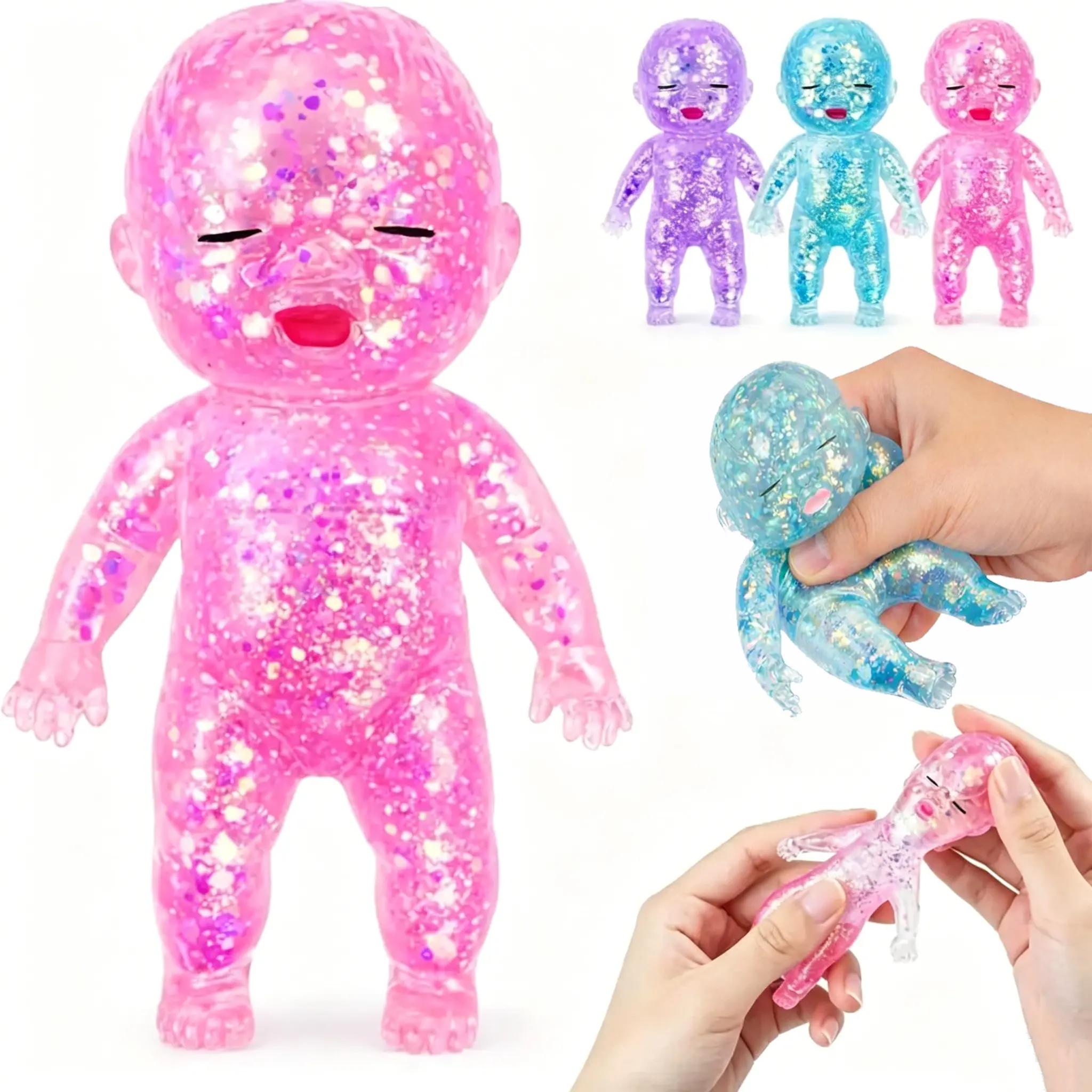 RUQID Glitter Squishy Baby Relief Toy, Slow Rising Glitter Squeeze Toy for Stress Relief, Soft Sensory Fidget Toy forKids & Adults, Cute Stretchy Collectible Squishies, Party Favors
