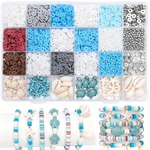 3200pcs Summer DIY Bead Kit, Clay Beads Spacer Beads Craft Supplies, Artificial Star Turtle Shell Accessories, Adult Friendship Bracelet Necklace Making