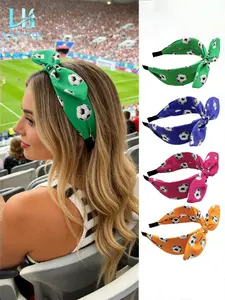New Football Print Bunny Ears Bow Wide Hairband, High Crown Press Hair Accessory, Women Fashion Headband, Party Style, Casual Sporty Boho, Chic Headband