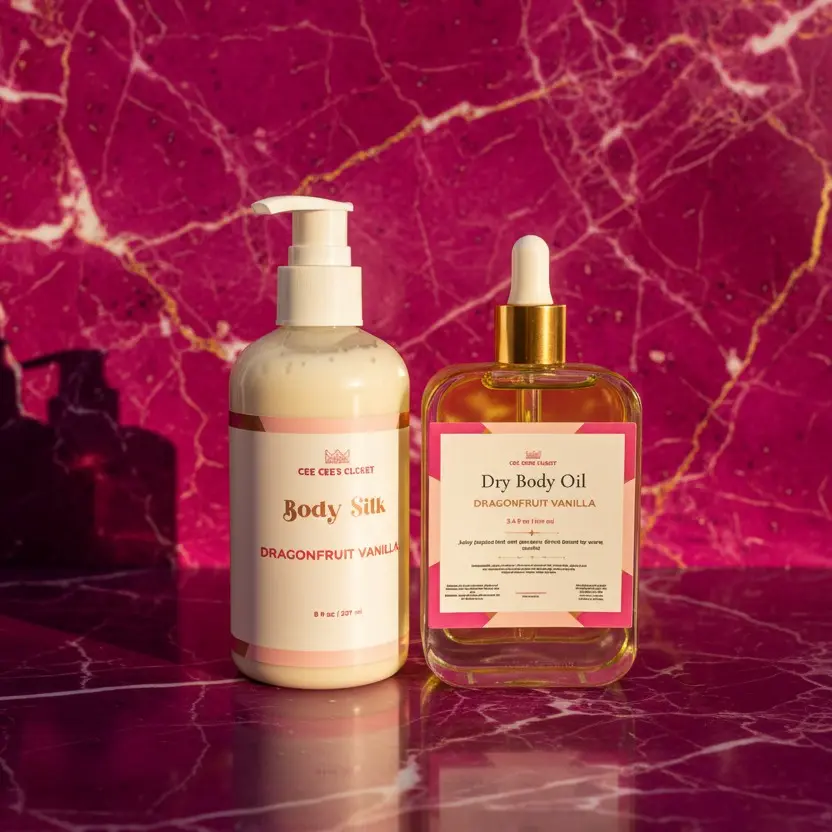Dragonfruit Vanilla Hydration Duo | Dry Body Oil + Body Silk | Fruity Vanilla Moisturizing Skin Set| Non Greasy | Brightening Body Skincare Women