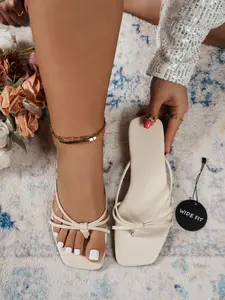 Women's Wide Fit Square Toe Sandals, Casual All over Print, Lightweight Rubber Sole, Summer Festival Beach Shoes, Indoor Anti-Slip, Footwear for Beach