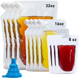 Plastic Flasks - Reusable Drinks Pouches Juice Flasks, Plastic Flasks for Travel, Outdoor Sports, Concerts, Events, Leak-Proof, BPA-Free-4x32oz+4x16oz+3x8oz+1 funnel