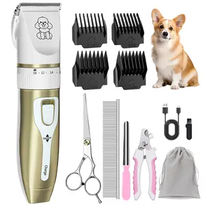 Professional Cat Clippers & Dog Grooming Kit, Cordless Low Noise Clippers for Thick & Matted Coats, Quiet Shaver Hair Trimmer with Paw Trimmer for Pets