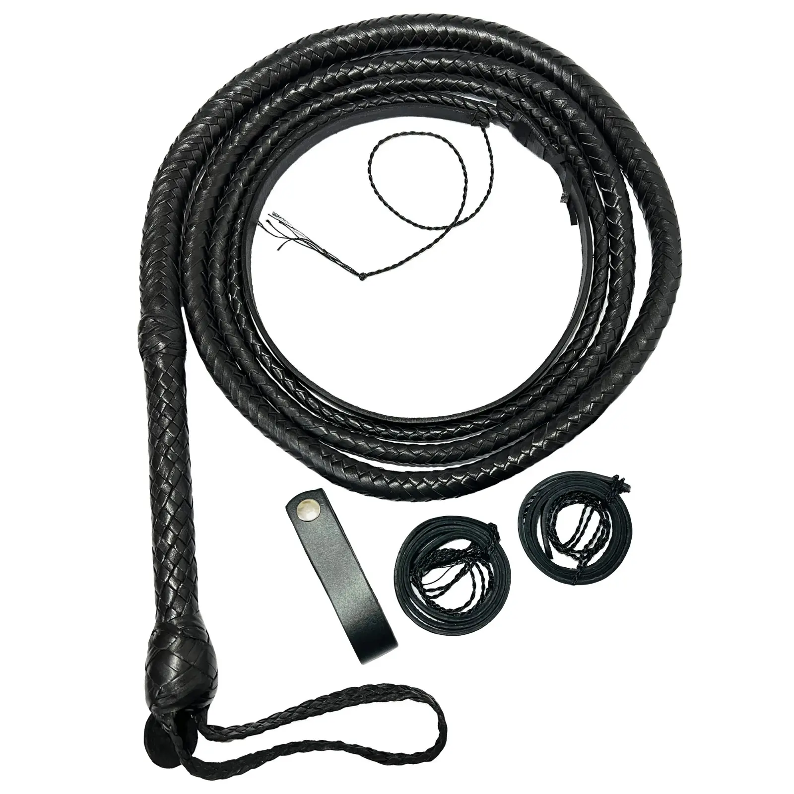 Genuine Cowhide Leather Bullwhip, 16-Plaits Hand-Braided Black Equestrian Whip - For Collectors & Performers