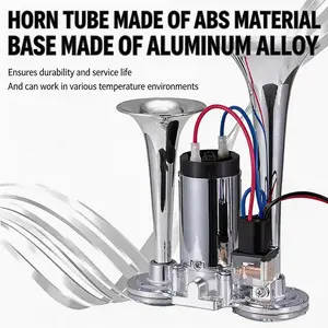 12V 130dB Super Loud Train Horn Double Tube Air Horn with Relay Electric Pump, Universal Car Horn for Truck SUV RV Motorcycle