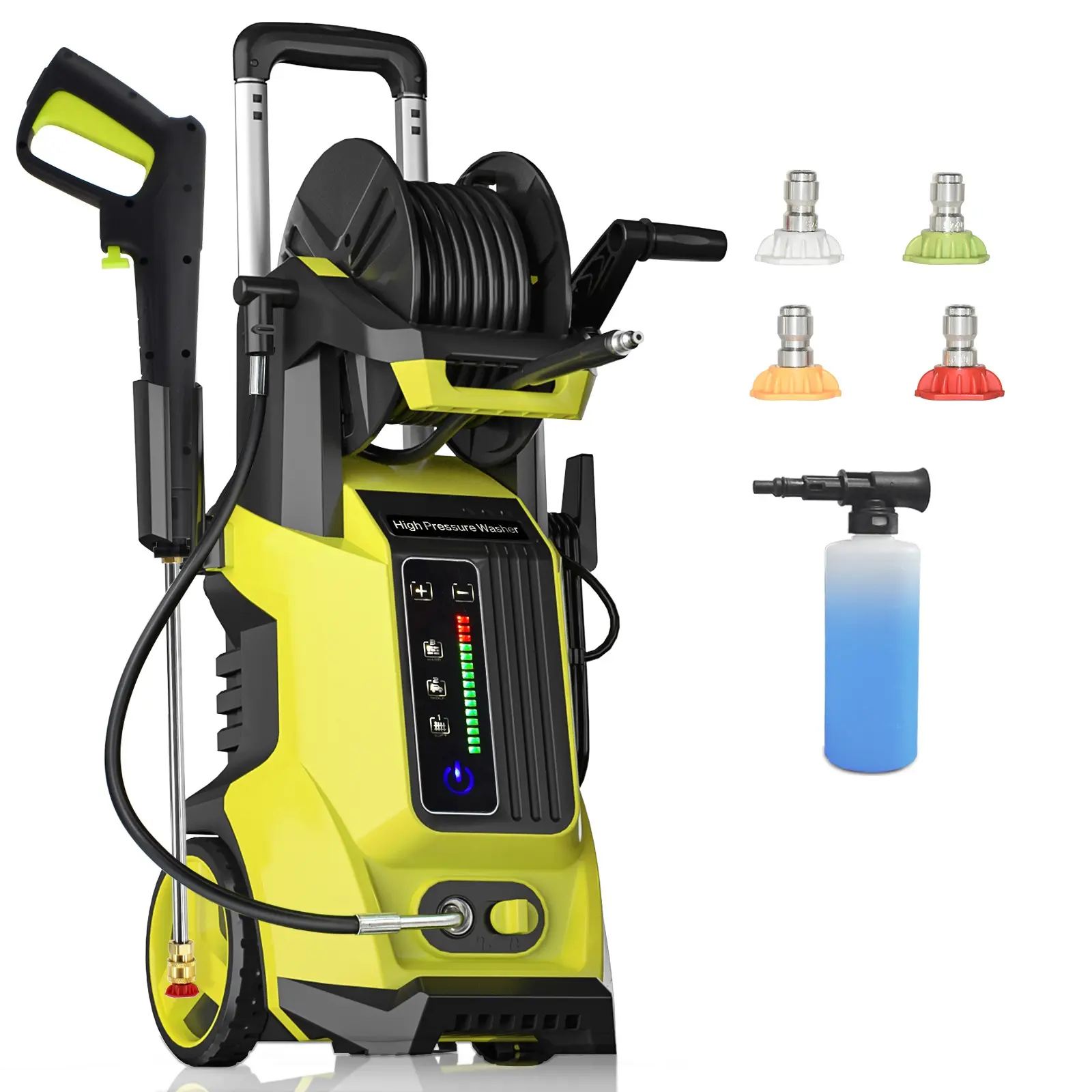 Electric Pressure Washer 4500PSI MAX 4.0GPM, 15 Level Adjustable Touch Screen, Everyday Cleaning Solution, with 4 Spray Nozzle, 500ML Foam Cannon, Stainless Steel Lance, Automatic Total Stop System for Car Wash, Home, Patio, Outdoor Cleaning
