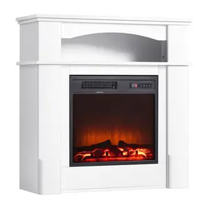 VEVOR 33 inch Freestanding Fireplaces, 1500W 5120BTU Fake Electric Fireplace Stove Heater with Mantel, Overheating Protection, Adjustable Flames, Timer, Remote, for Living Room, Bedroom, White