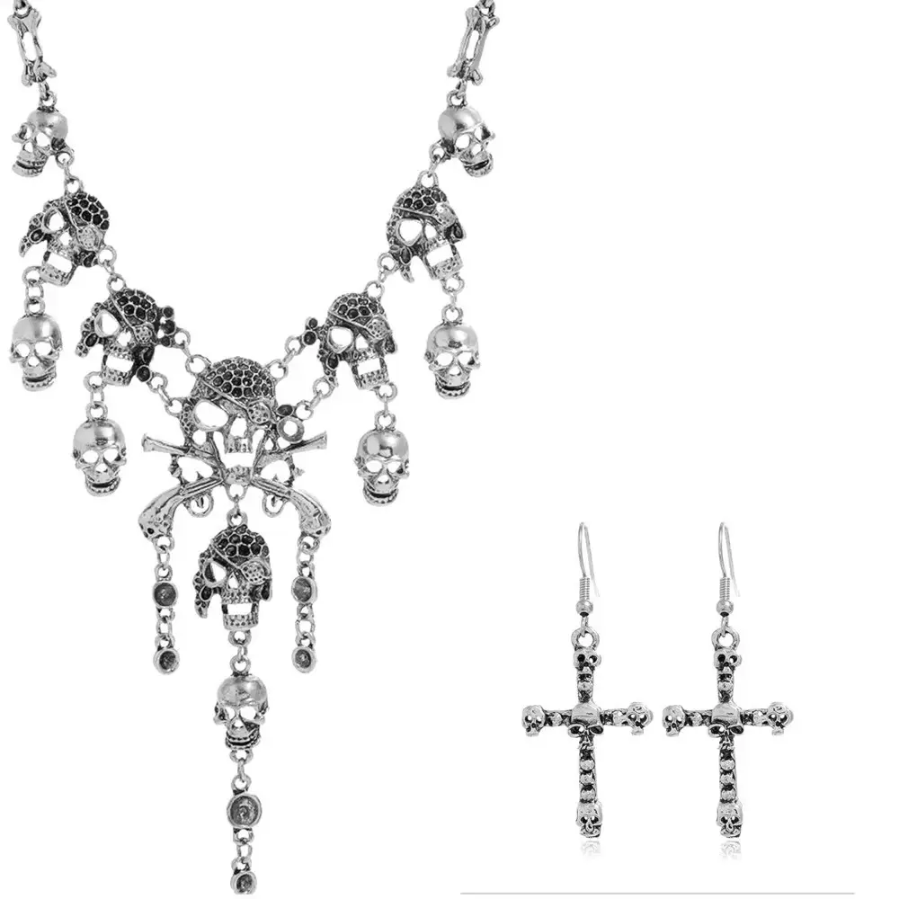 Ancient Silver Skull Cross Set