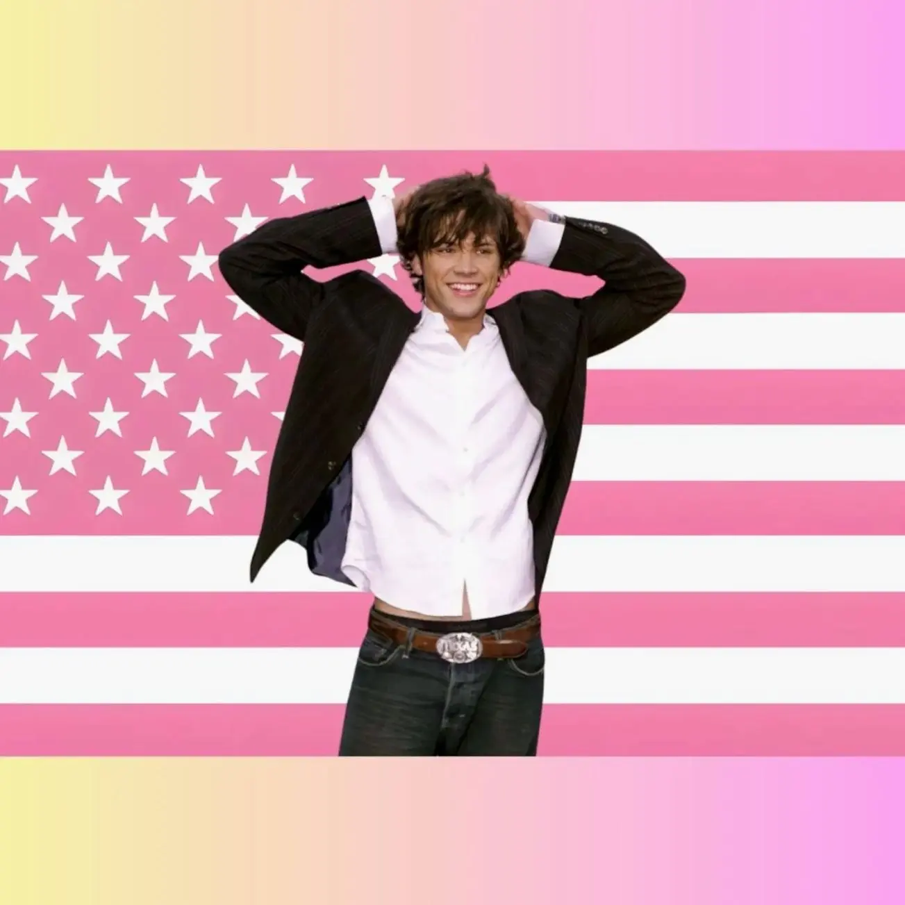 Sam Winchester Pink American Flag Tapestry – TV Character Wall Art | Supernatural Fan Decor | Aesthetic Pink Flag | Hunter Gift