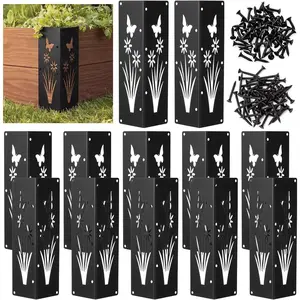 12 Pack Raised Garden Bed Corner Brackets with Screws 11x3 Inch Black Metal Corner Brackets with Butterfly Flower Design Rust Resistant Braces Connectors for 12''-24'' Garden Bed Planter Box