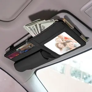 Sun Visor Organizer, Visor Organizer Storage Pouch with Picture Frame and Sunglasses Holder, Practical  Accessory for Organizing Essentials - Black