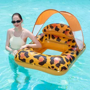1pc Creative Water Hammock Chair with Canopy, Indoor Outdoor Pool Party Prop, Inflatable Floating Lounger with Handles, Air Bed Float Raft, Pool Floaters, Pool Float Chairs, Hammock Pool Floats