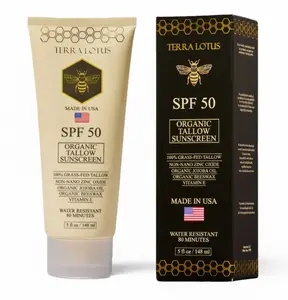 Organic Tallow Sunscreen - Natural Mineral Sunscreen SPF 50 - Safest Organic Natural Tallow & Zinc Oxide Sunblock | Reef Safe, Clean Non-Greasy Formula for Face and Body