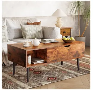 39.4"Lx19.6"Wx17.4"H Wood Lift Top Coffee Table with Hidden Compartment and Adjustable Storage Shelf
