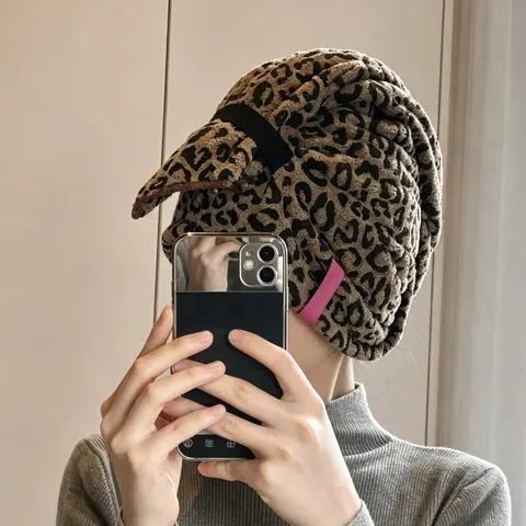Leopard Print Quick Dry Hair Towel, Halve Drying Time, Super Absorbent Coral Fleece Hair Tie, Say Goodbye to Frizz, Hair Care Essentials, Quick Dry Towels
