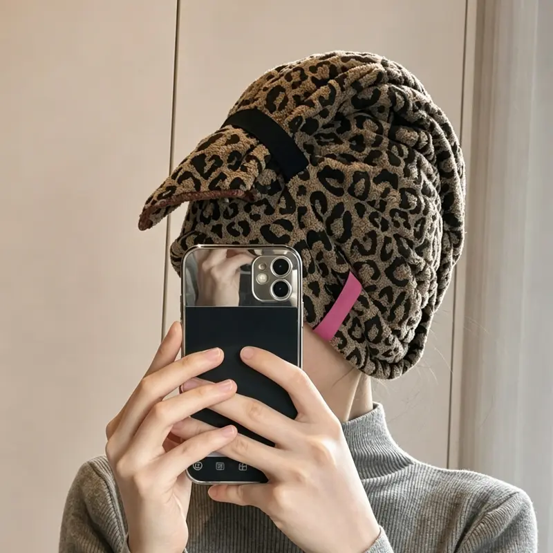 Leopard Print Quick Dry Hair Towel, Halve Drying Time, Super Absorbent Coral Fleece Hair Tie, Say Goodbye to Frizz, Hair Care Essentials, Quick Dry Towels