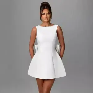 Summer Women's Pearl Bow Fashionable Slim Skirt Back Hot Girl A-line Dress elegant  casual strapless dress american fashion