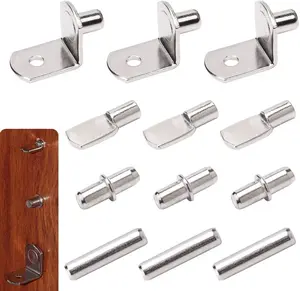 Self-Adhesive Shelf Support Pegs - 80 Pieces Stainless Steel Metal Bracket Nickel Plated, 4 Styles for Kitchen Cabinet Bookshelf, 5mm Diameter, 13mm Width, 16mm Length