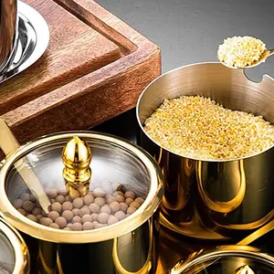 Stainless Steel Condiment Seasoning Shaker Set with Lid & Spoon, Salt Pepper Spice Storage Jar, Coffee Sugar Tea Container, Kitchen Gadgets, Kitchen Organizer