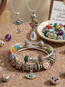 A box of alloy large hole inlaid rhinestone beads, sturdy and durable, can be used to make various DIY jewelry, women's jewelry