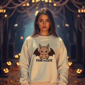 Labubu Halloween Themed Unisex Sweatshirt Fear The Cute Apparel Casual Cotton Fit Piece Women's Wear Embroidery Everyday Hoodie Polyester Ribbed