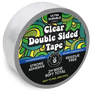 Clear Double Sided Tape, 2 Inch Wide Heavy-Duty Adhesive, Removable Mounting Tape for Posters, Carpets, Wall-Safe Use, Crafts, 90  Long