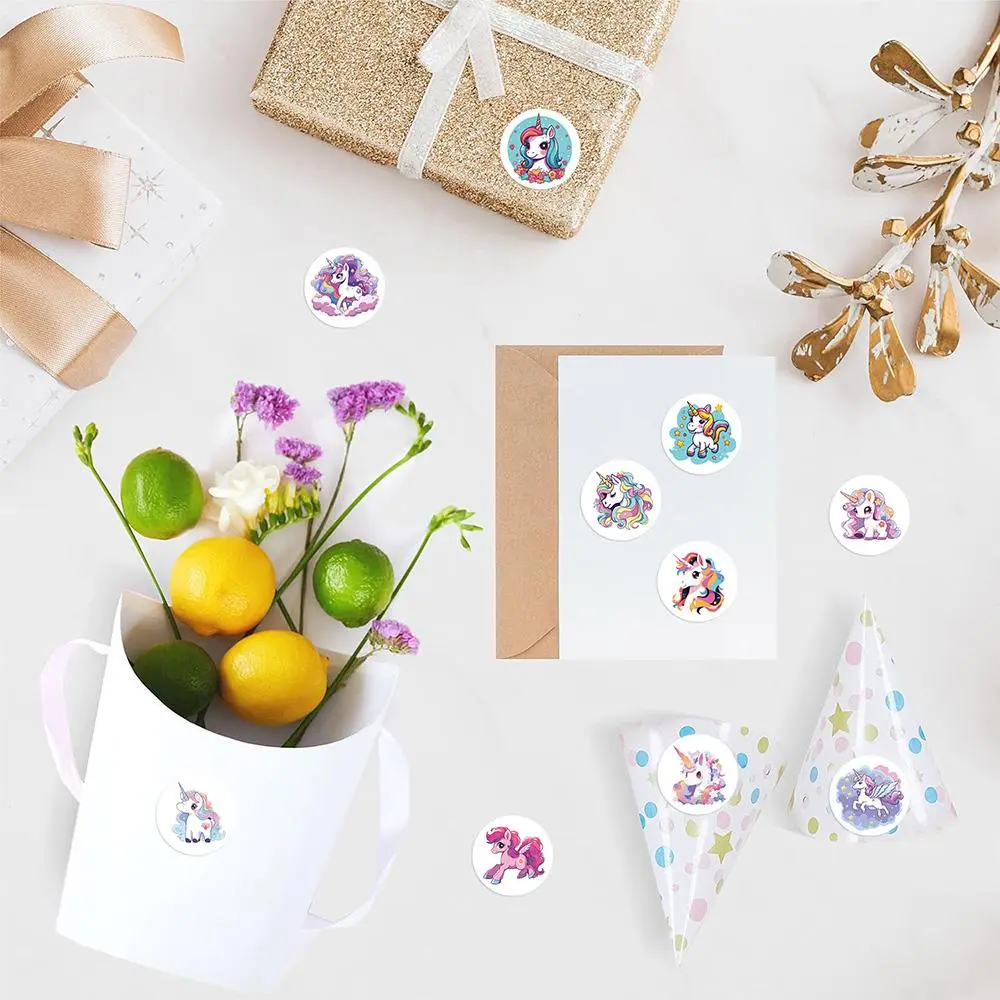 Unicorn Pattern Sticker (500pcs/roll), Waterproof Decorative Sticker, DIY Decal for Gift Greeting Card Water Bottle Laptop Phone Case Wall
