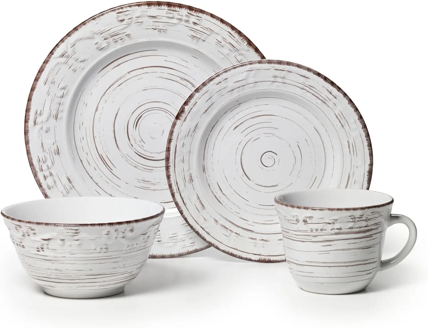 White 16-Piece Dinnerware Set, Service for 4, Distressed White