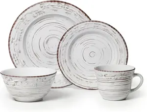 White 16-Piece Dinnerware Set, Service for 4, Distressed White