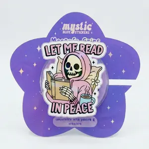 Magnetic Phone Grip Let Me Read In Peace Kindle Grip Cute Pink Skeleton Reading Book Spooky Pastel Goth Aesthetic Funny Introvert Quote Valentine Gift for Her