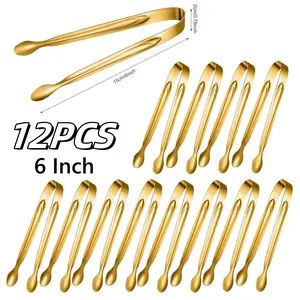 12PCS Mini Tongs Stainless Steel 6 Inch Gold Small Sugar Serving Tongs for Buffets, Coffee Bar, Tea Party, Charcuterie Board Appetizers Dessert Serving Food Tiny Party Ice Bucket Danish Candy