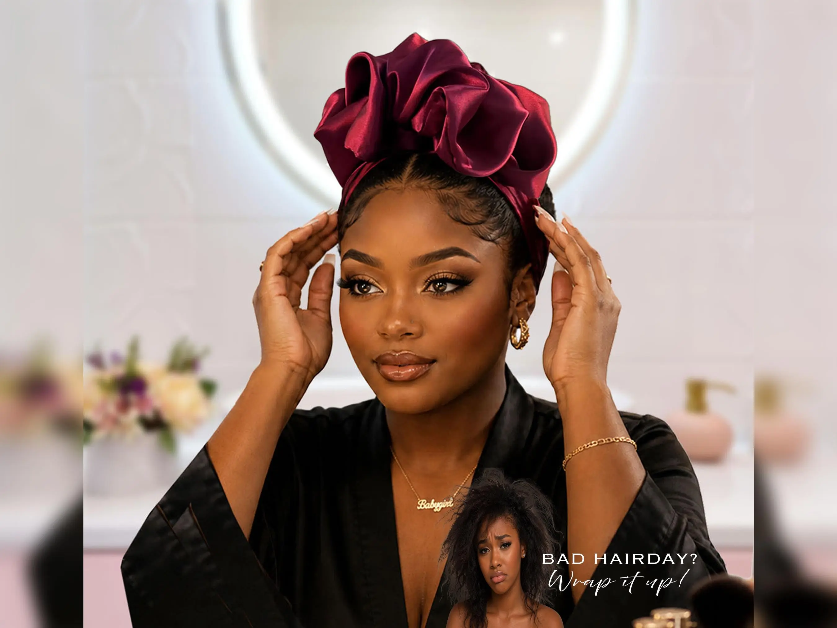 Oversized Wired Satin Head Wrap | Adjustable Headband for Natural Hair | Protective Wrap for Braids, Locs & Thick Hair | Luxury Hair Wrap