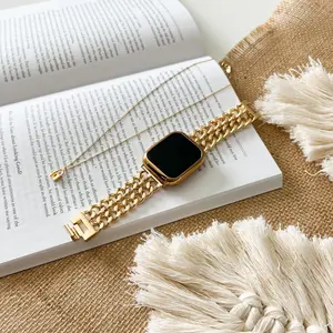 Chic Chain-Link Metal Band for Apple Watch | Lightweight Bracelet Strap in Gold, Rose Gold, Silver & Black | Snap-Clasp Fit with Adjustable Links