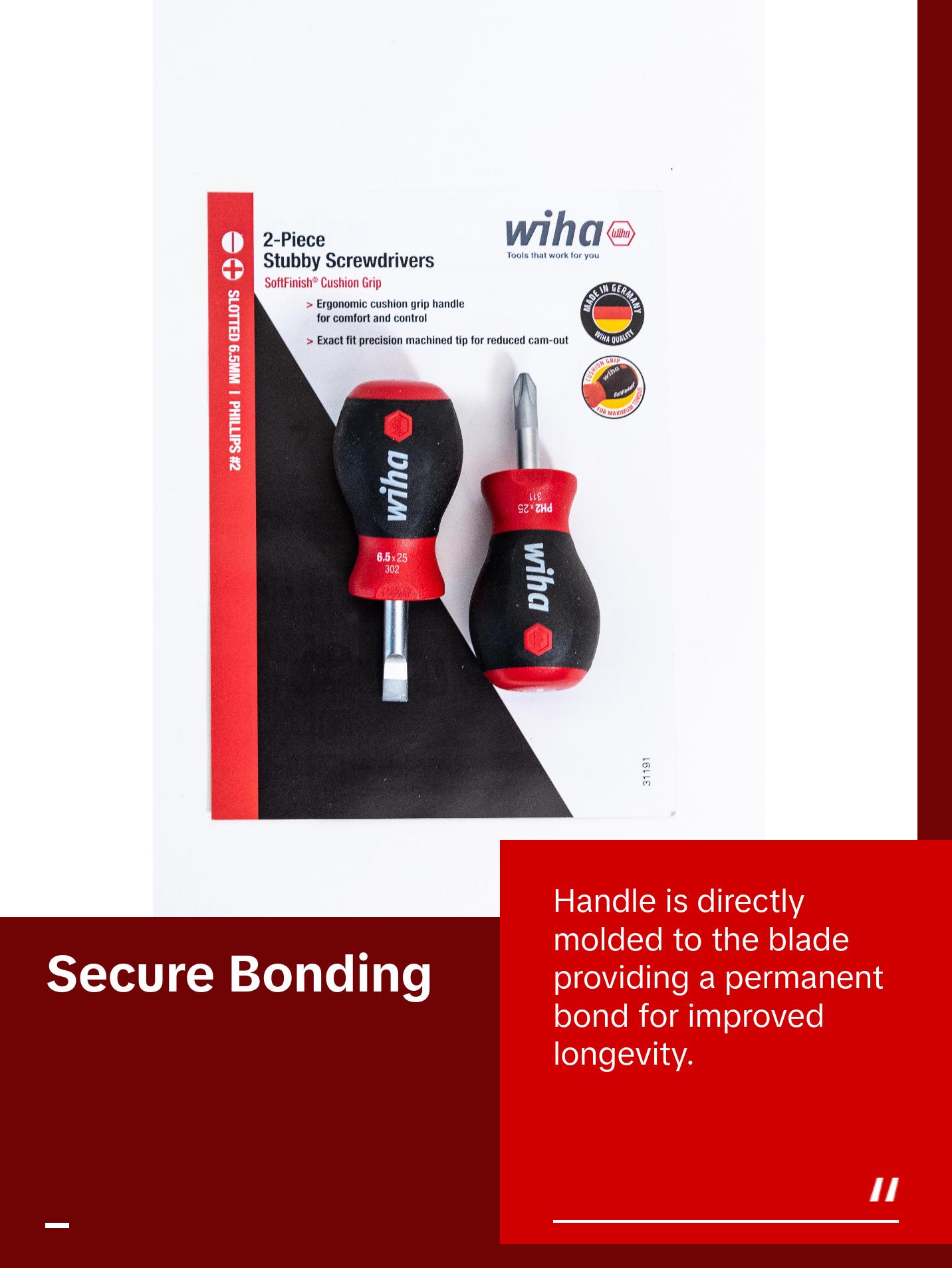 Wiha Tools 31191 SoftFinish Stubby Slotted 6.5mm/Phillips #2 Screwdrivers, 2 Pc. Set