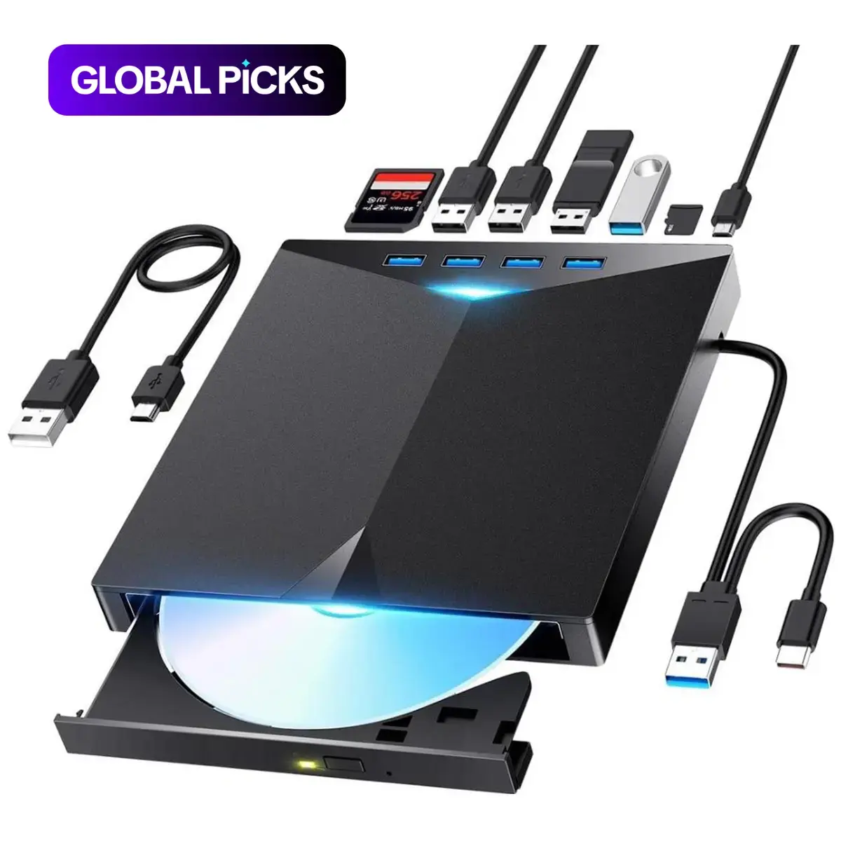 7-in-1 External CD/DVD Drive, USB 3.0 and Type-C Portable Player