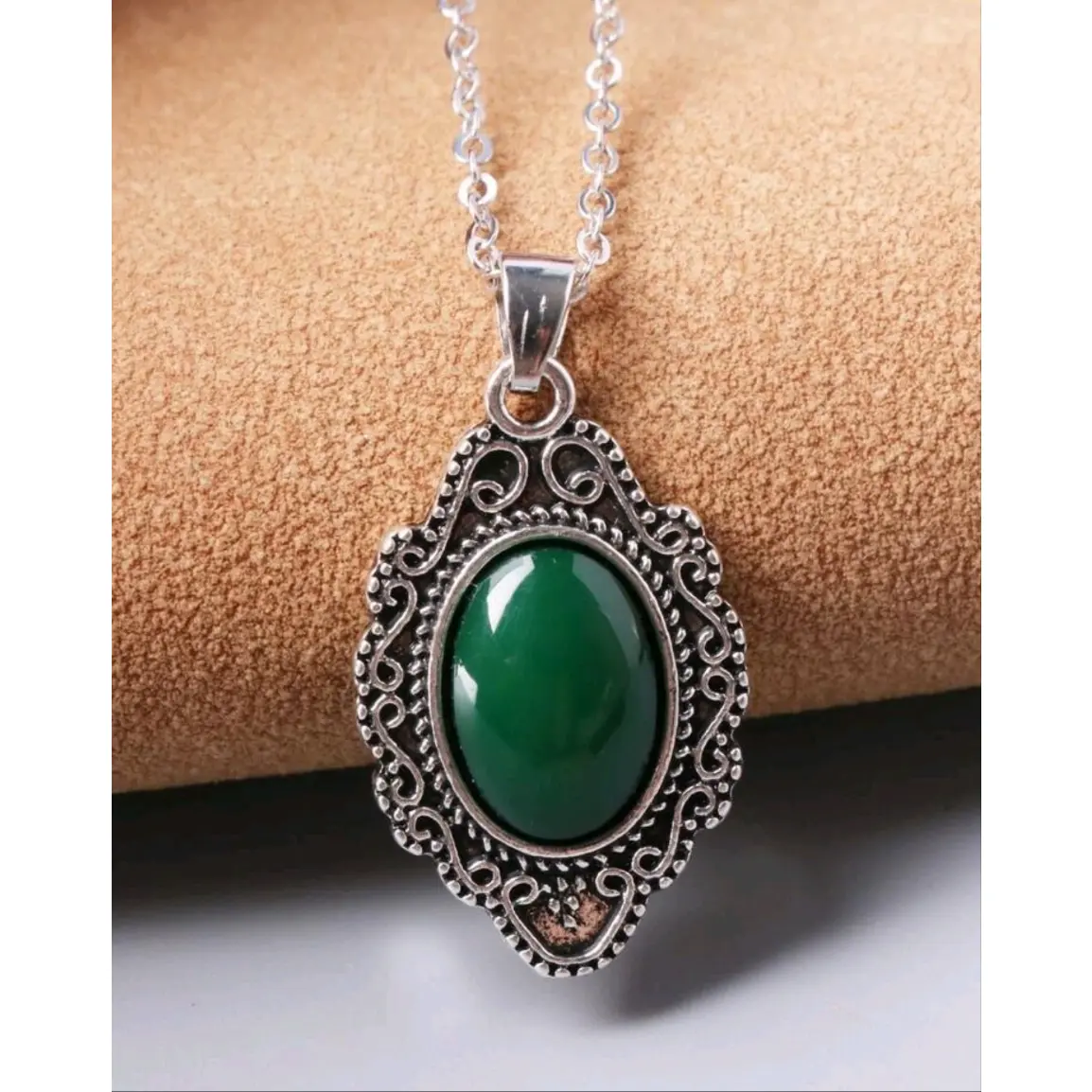 Victorian Emerald Necklace for Women, Green Gemstone Pendant