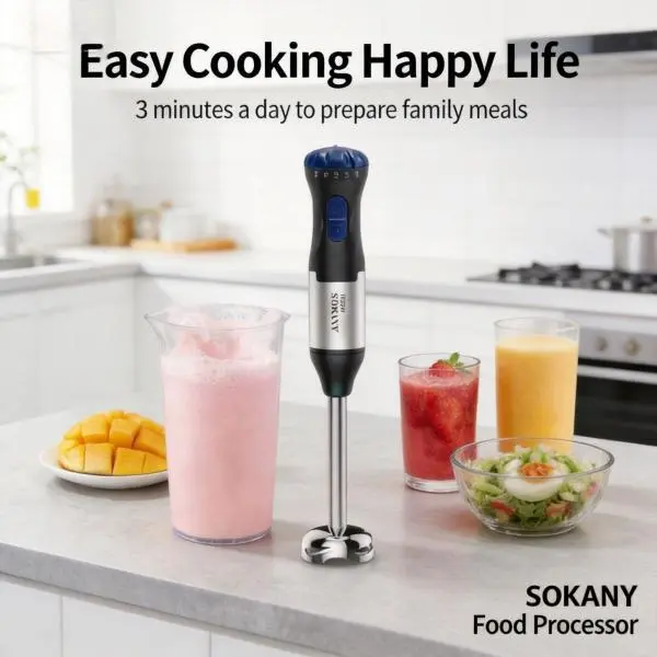 4-in-1 Multi-Speed Adjustable Hand Blender - Multifunctional Home Kitchen Appliance with Flexible Edge Mixing Head, Milk Foam Mixer & Mixing Cup for Home Cooks, Ideal Gift